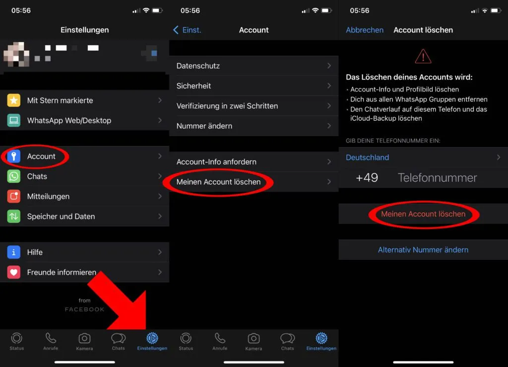 WhatsApp Einstellungen Account l&ouml;schen Screenshot