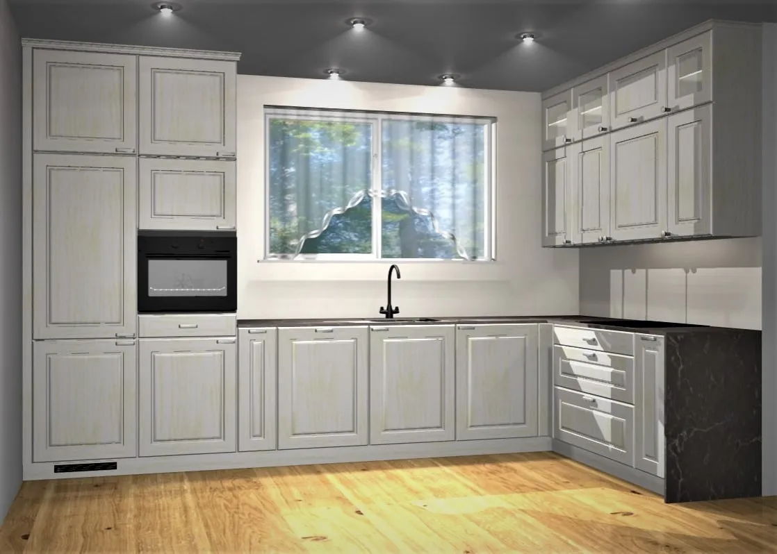 kuchnia biała drewno szara klasyka