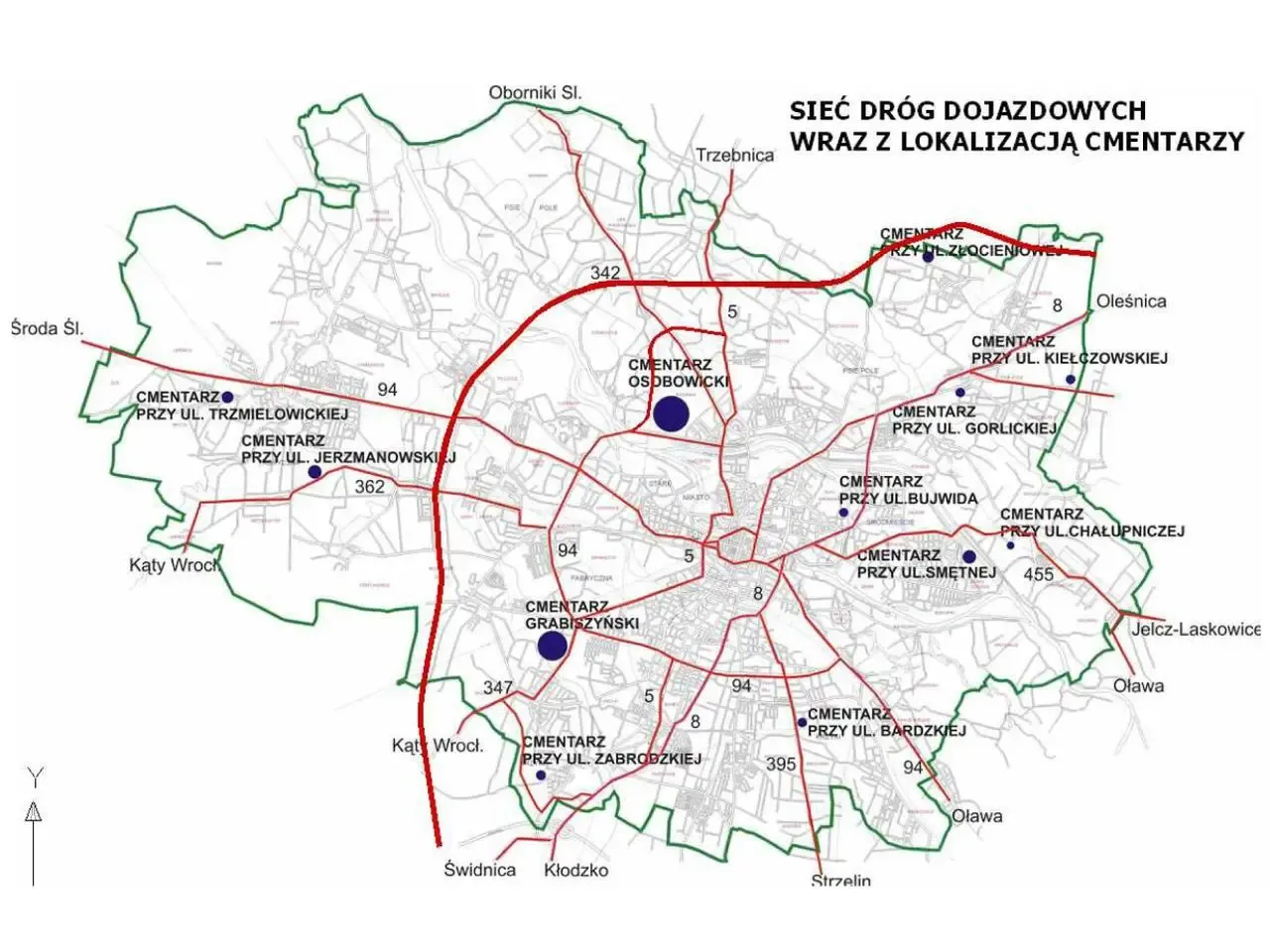 Mapa linii tramwajowych i autobusowych MPK Wrocław Cmentarz Osobowicki