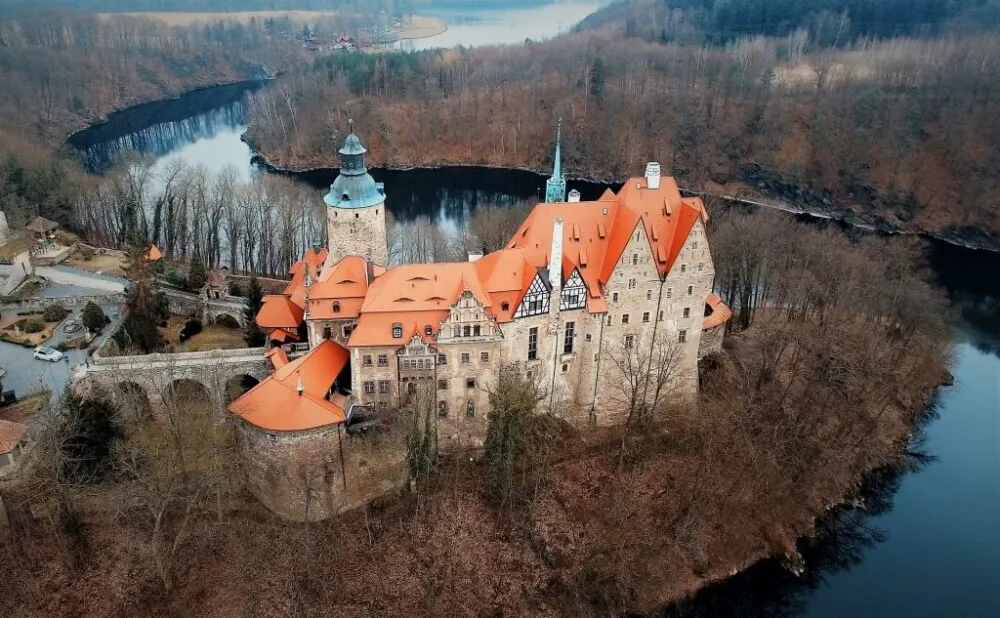 Zamek Czocha widoki z lotu ptaka