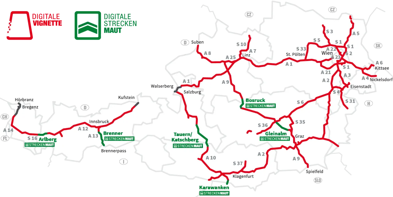 Mapa Polski i Austrii z zaznaczonymi trasami busów i orientacyjnymi cenami