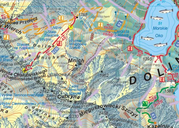 Mapa szlaków Tatrzańskiego Parku Narodowego z oznaczeniami zamknięć sezonowych