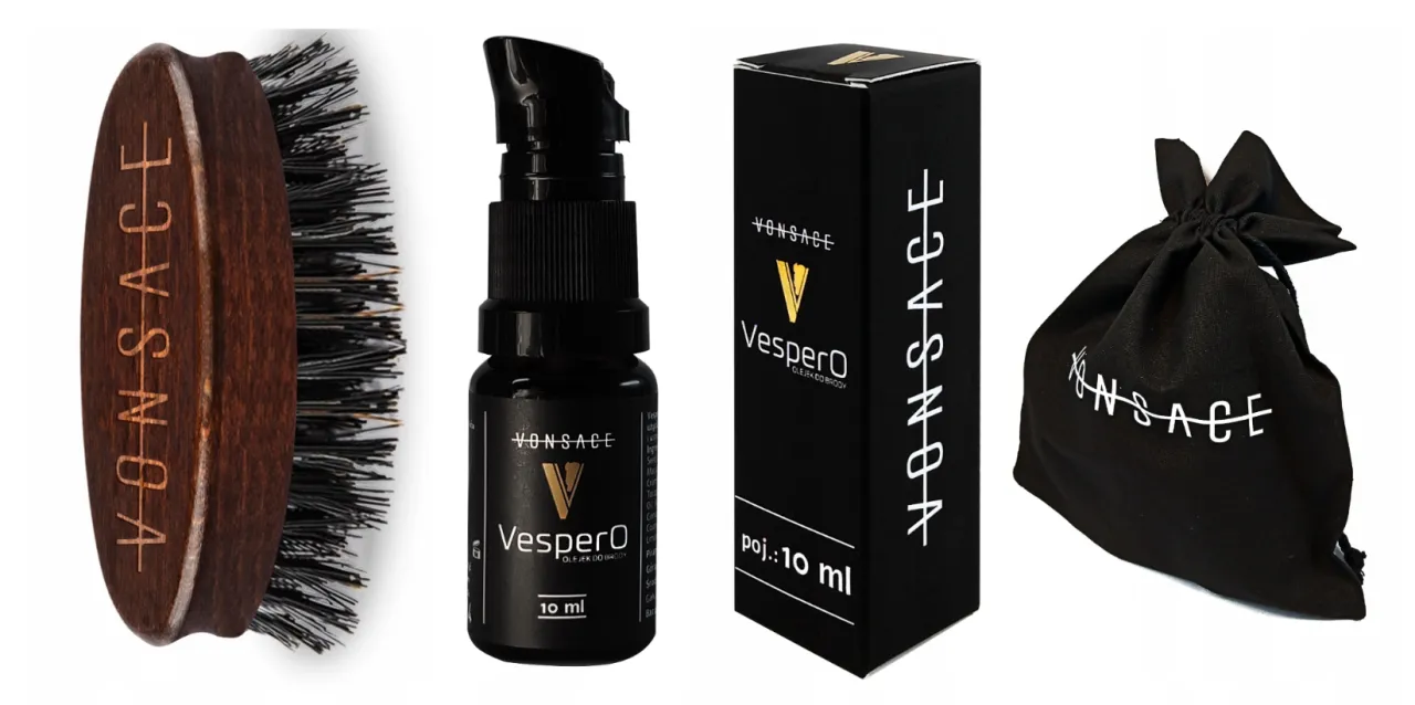 zestaw kosmetyk&oacute;w do brody: szampon, olejek, balsam, kartacz