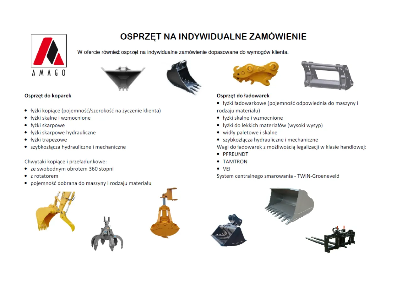 Różne rodzaje osprzętu do koparko-ładowarki