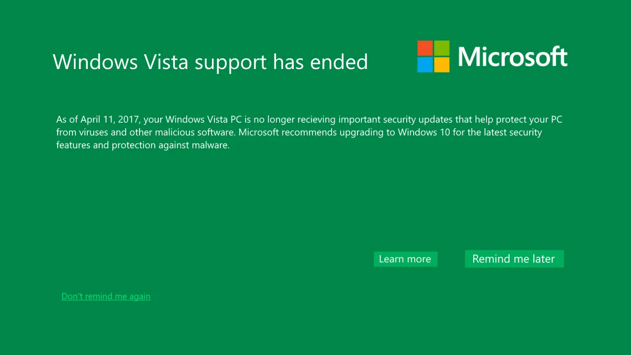 Windows Vista koniec wsparcia zagrożenia bezpieczeństwa
