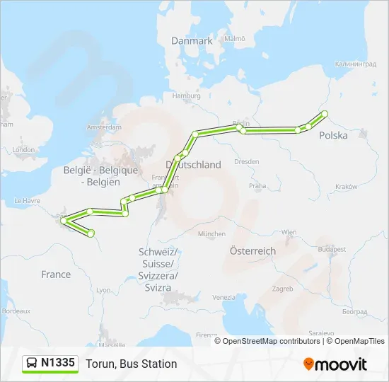 Mapa przystanków Flixbus Toruń