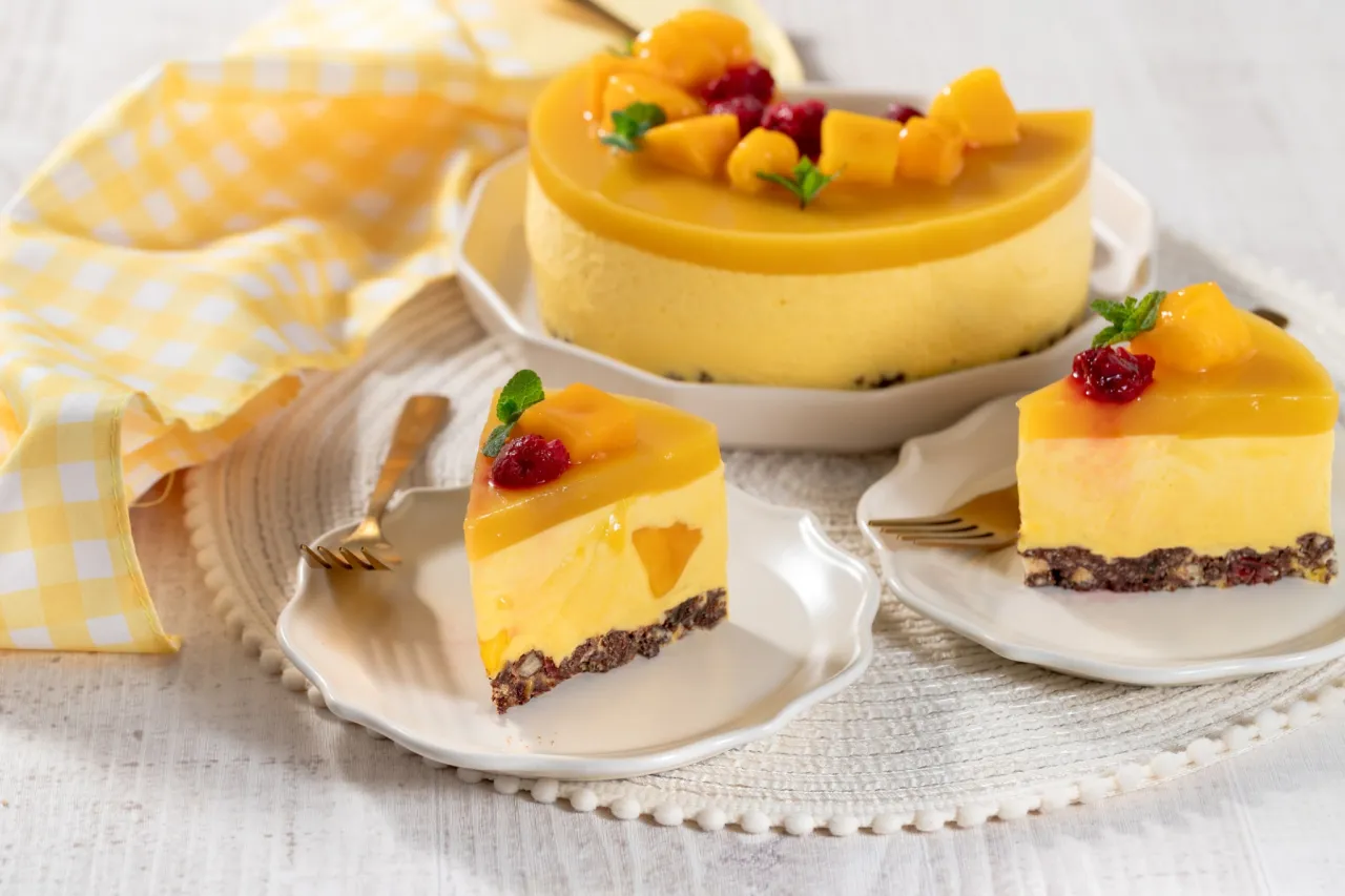 Cheesecake sans cuisson mangue et chocolat blanc