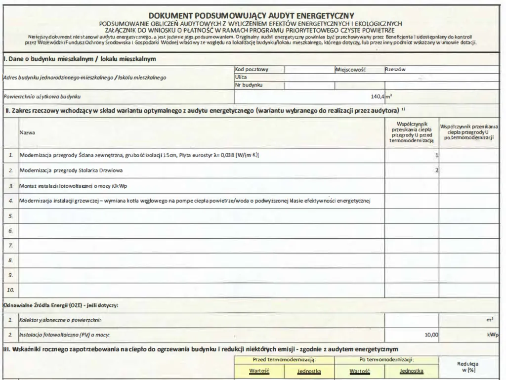 program czyste powietrze audyt energetyczny