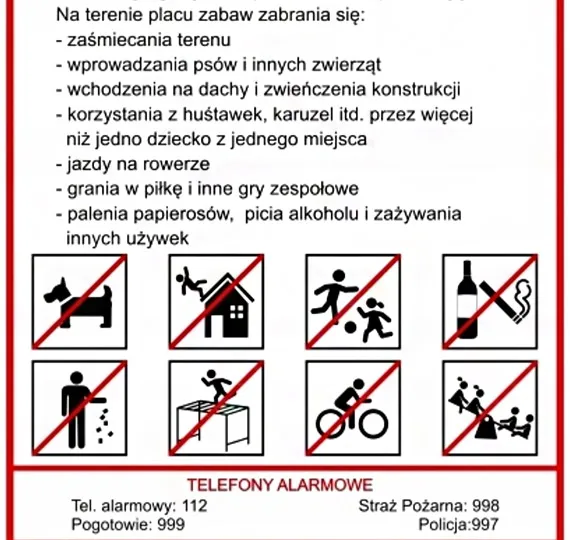 zakazy plac zabaw piktogramy