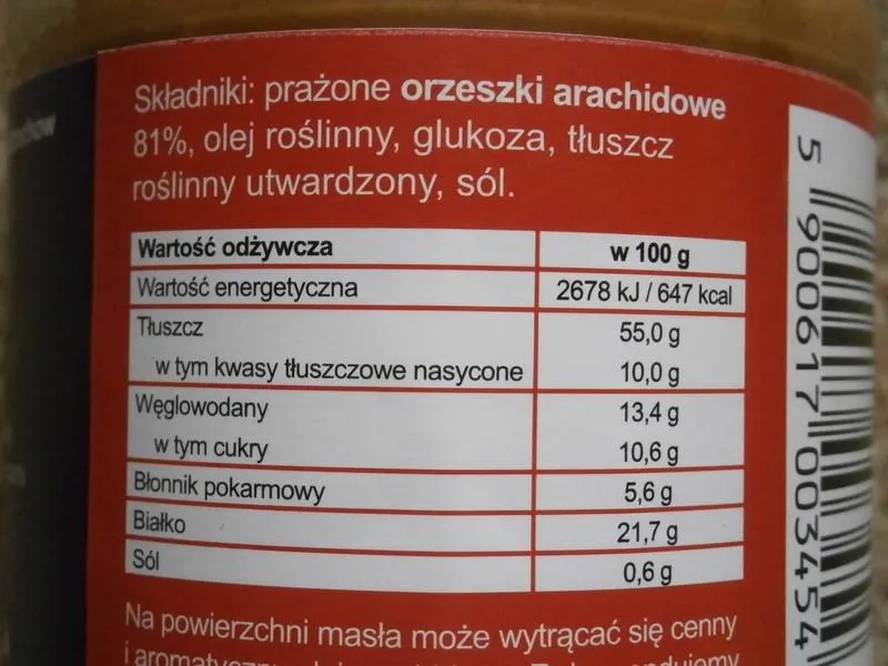 etykieta masła orzechowego skład 100% orzech&oacute;w