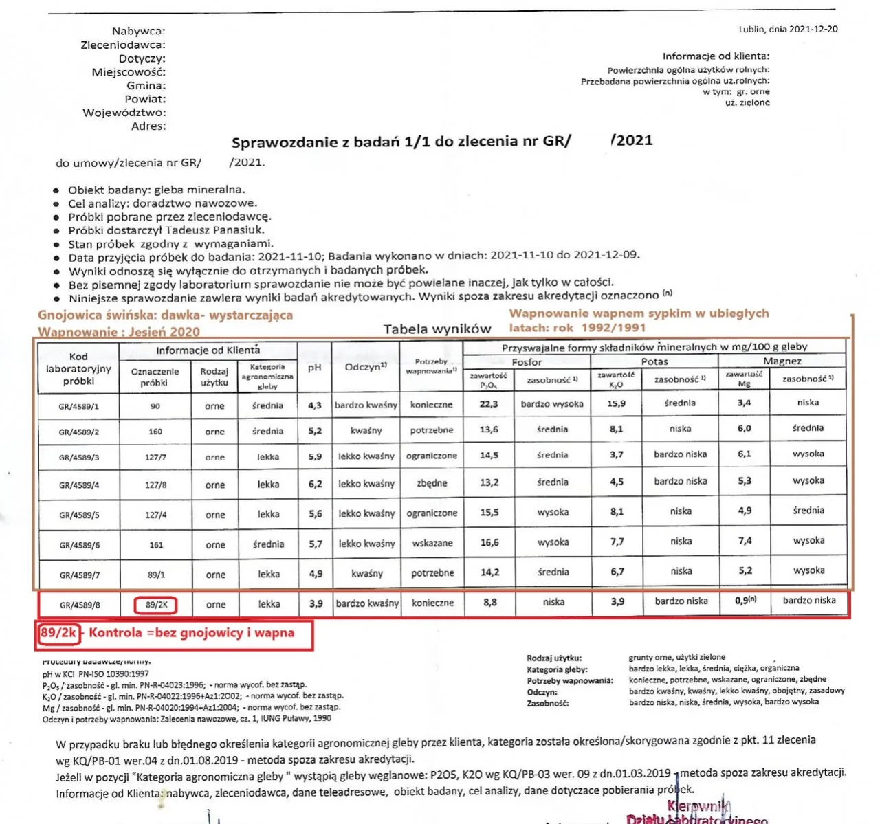 analiza gleby rzepak wyniki laboratorium