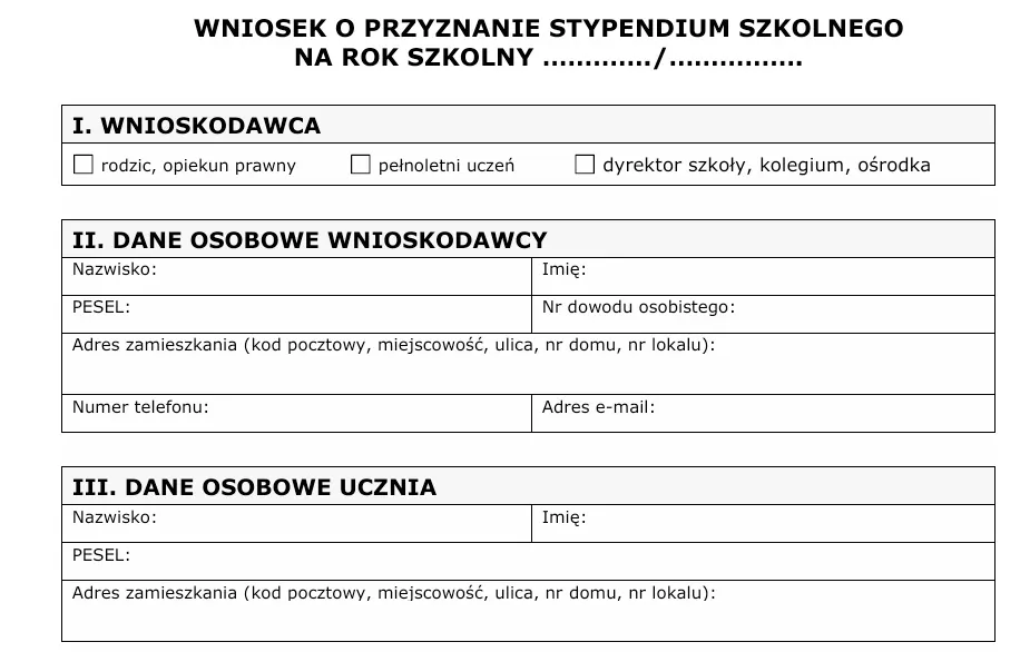 dokumenty do wniosku o stypendium szkolne checklist