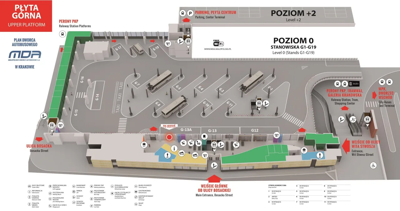 Mapa Dworzec MDA Kraków Główny stanowiska ZKA