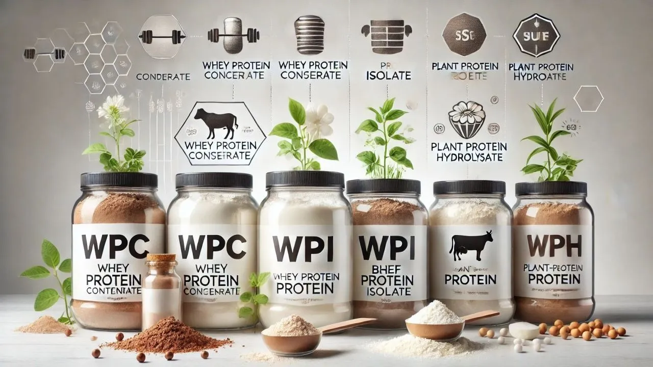 różne rodzaje odżywek białkowych (WPC, WPI, WPH)