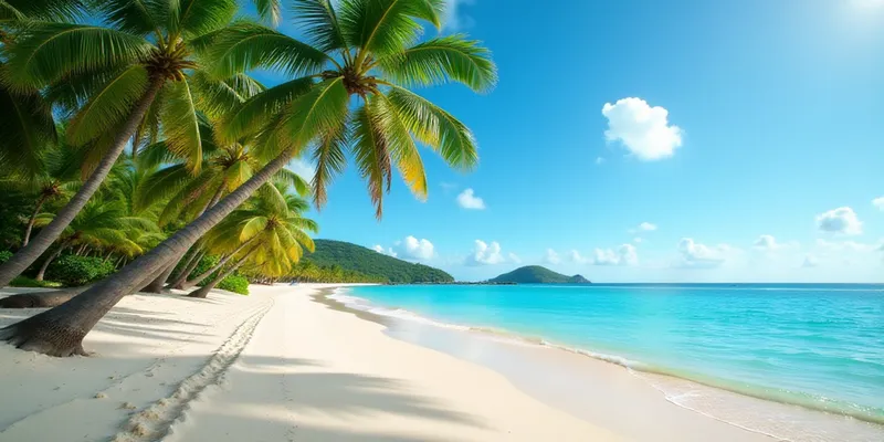 egzotyczna plaża palmy, turkusowa woda, biały piasek