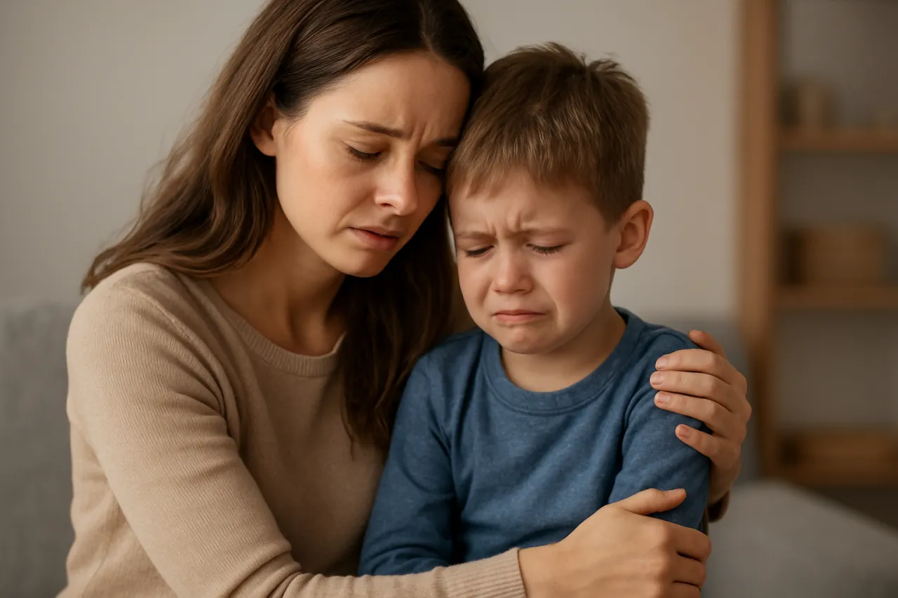 rodzic przytulający płaczące dziecko wsparcie
