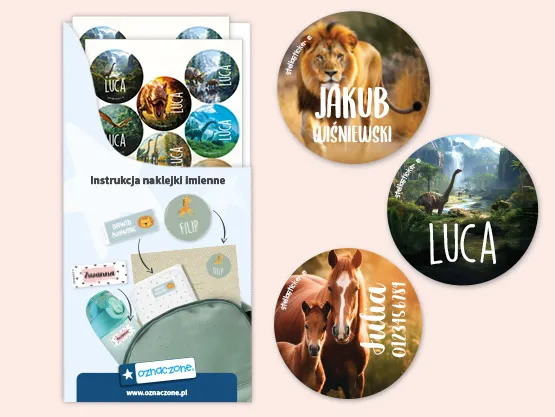 etykiety imienne z symbolem dla dzieci