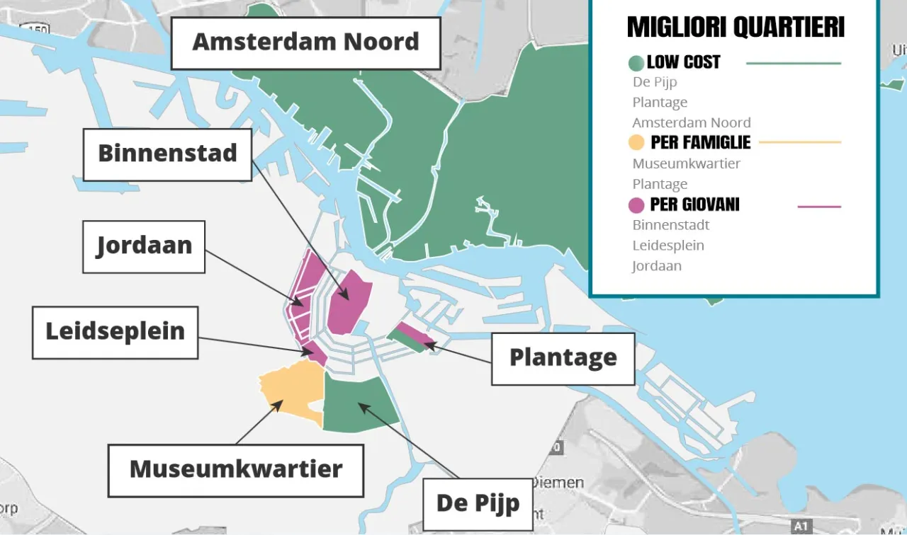 Mappa hotel Amsterdam per quartiere