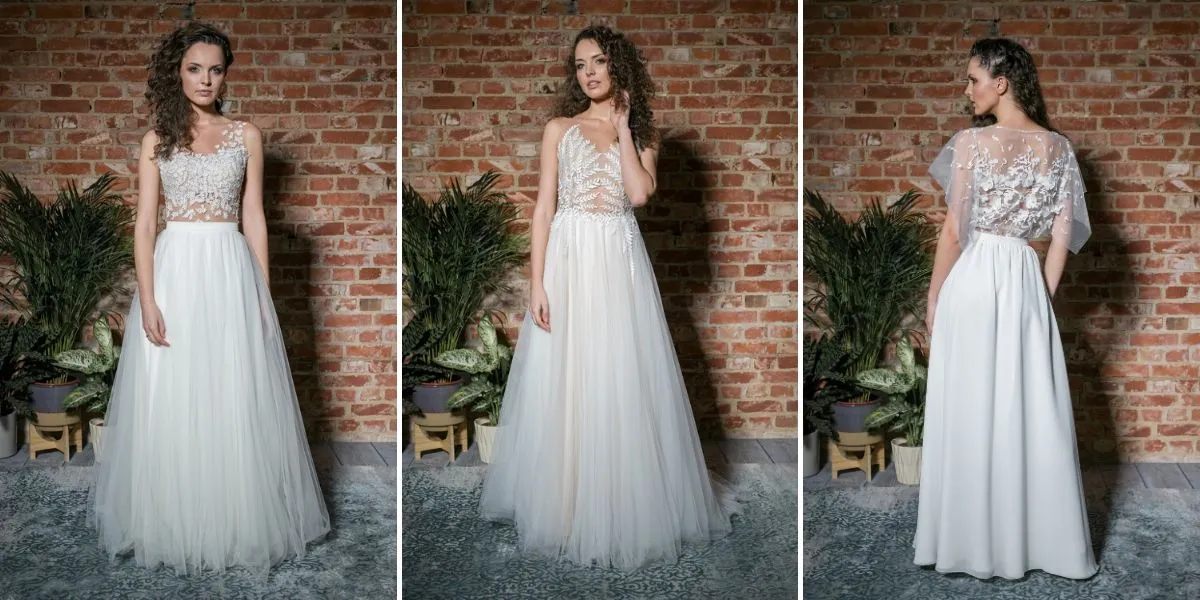 różne style sukien ślubnych w salonie