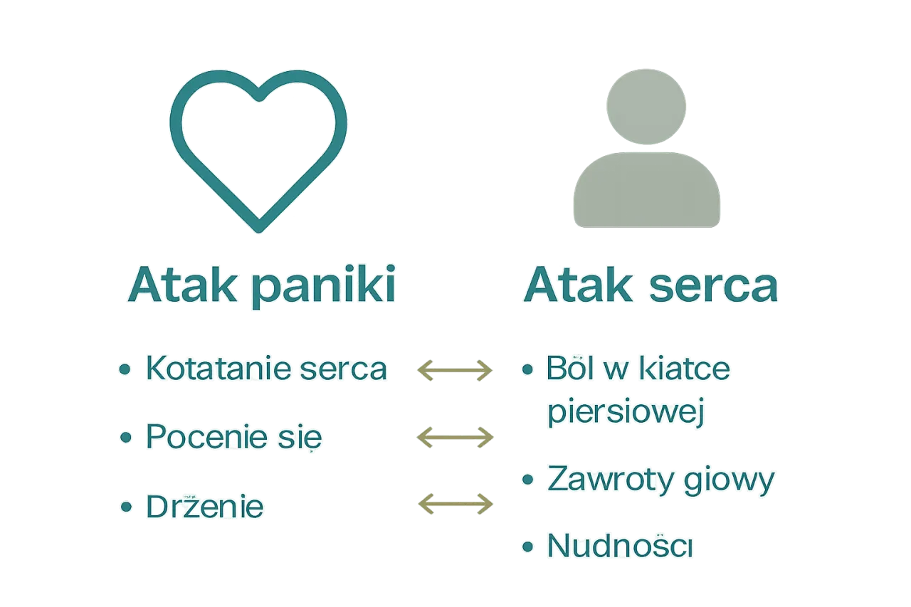 r&oacute;żnice objaw&oacute;w ataku paniki i zawału serca
