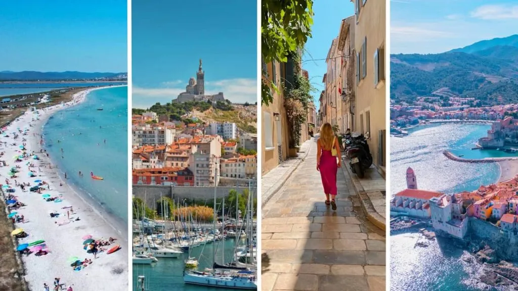 Collage stations balnéaires méditerranéennes françaises diversité (luxe, famille, nature)