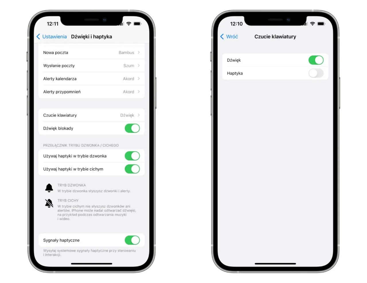 iPhone 13 ustawienia czucie klawiatury