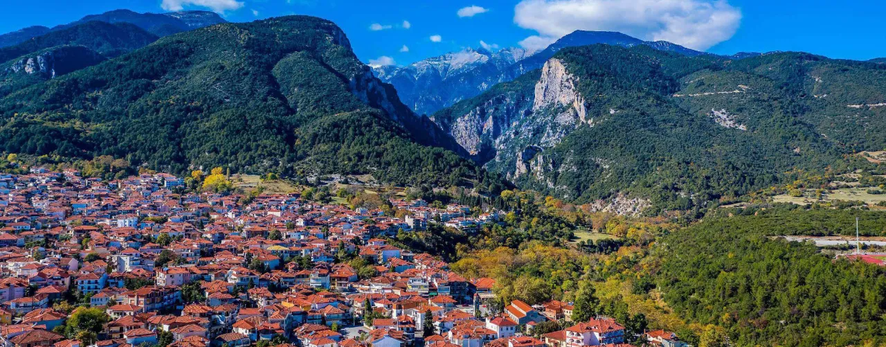 Litochoro village with Mount Olympus in background