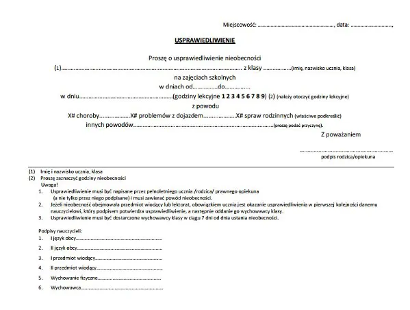 Dokument usprawiedliwienie nieobecności sąd