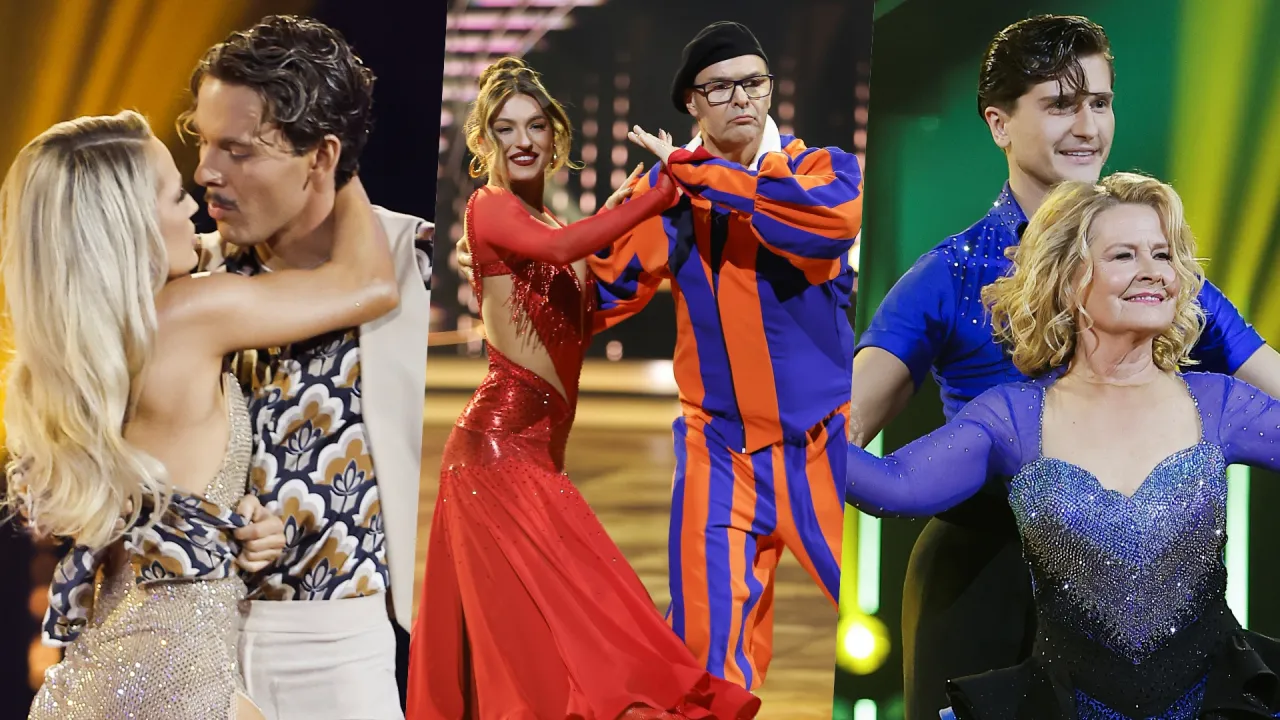 Trzy pary tańczące na parkiecie. Jedna z nich, w czerwonej sukni, może być tą, kto odpadł w Tańcu z Gwiazdami.