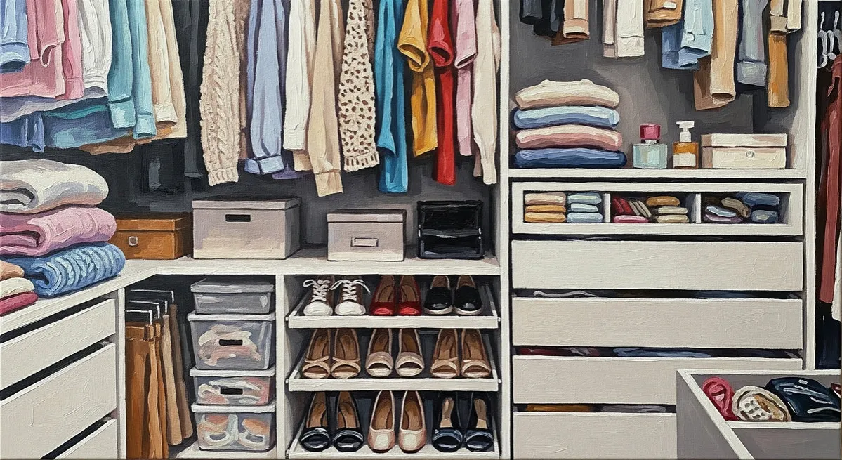 zagniecione bluzy vs uporządkowana szafa