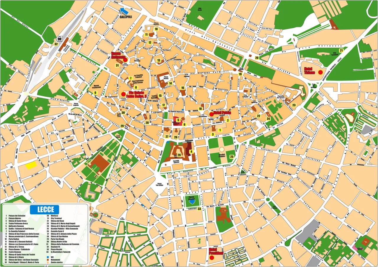 Mappa centro storico Lecce Grand Hotel Tiziano