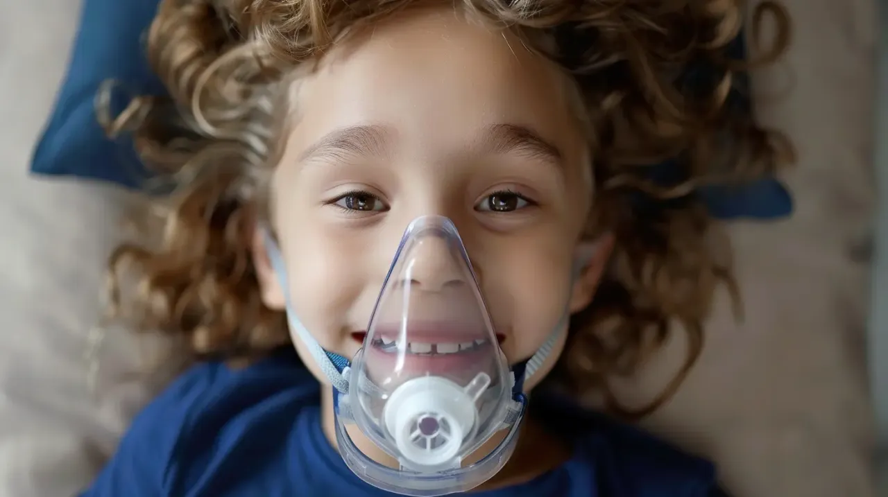 Dziecko podczas inhalacji nebulizatorem z maseczką