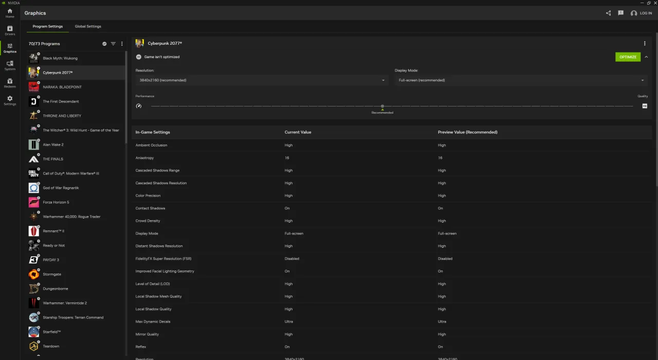 NVIDIA App interfejs główny