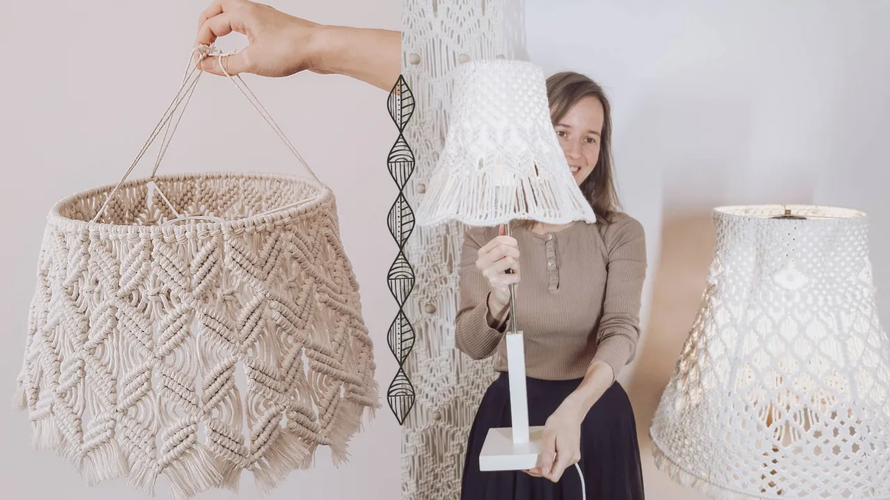 inspiracje abażury boho, abażur makrama, abażur z tapety