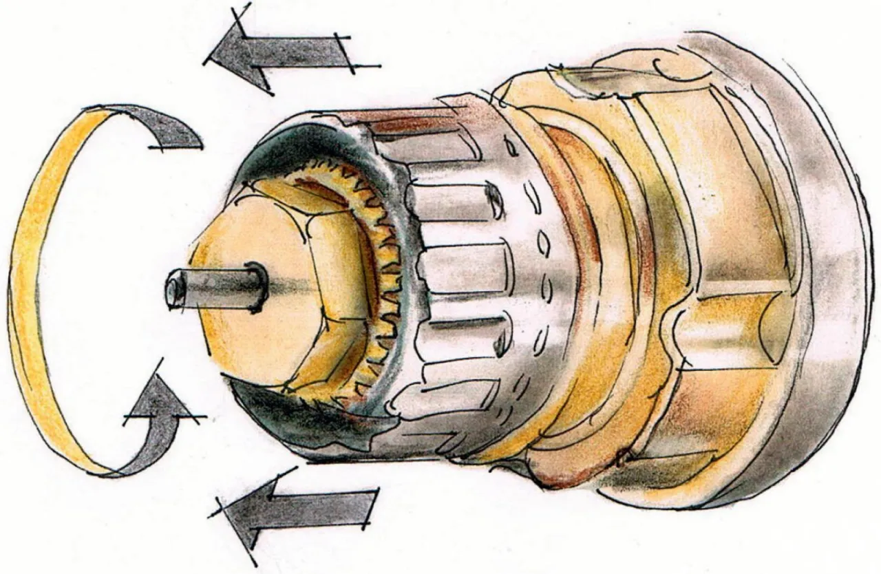 Schemat pokazuje mechanizm zaworu grzejnikowego. Strzałki wskazują kierunek obrotu, jak zakręcić grzejnik, by oszczędzać ciepło.