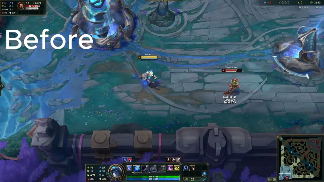 League of Legends gameplay high FPS vs low FPS