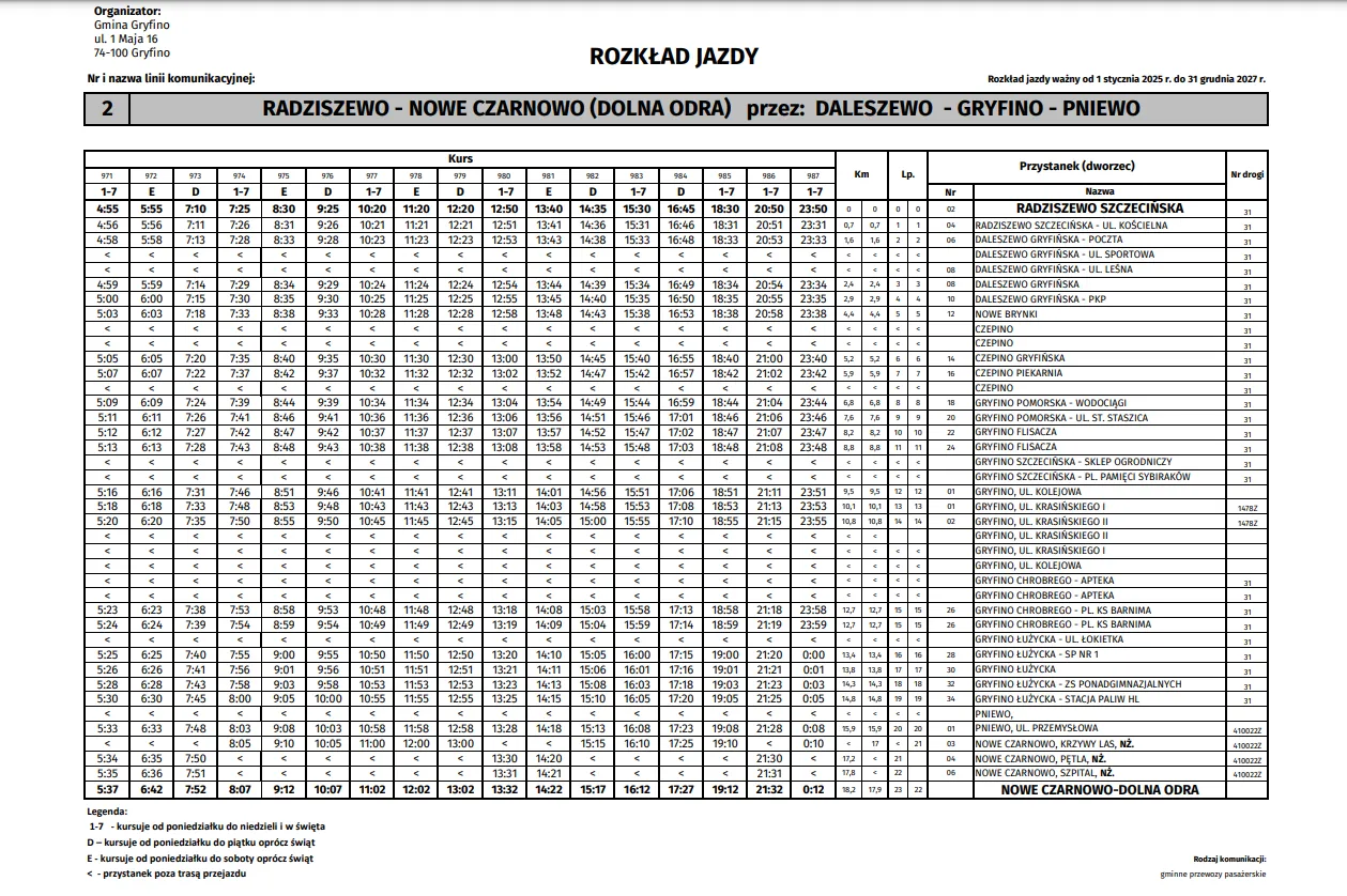 mapa linii autobusowych Gryfino