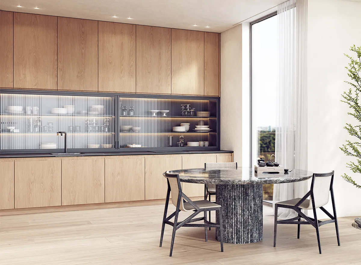 kuchnia z jasnymi drewnianymi meblami i jasnymi ścianami inspiracje