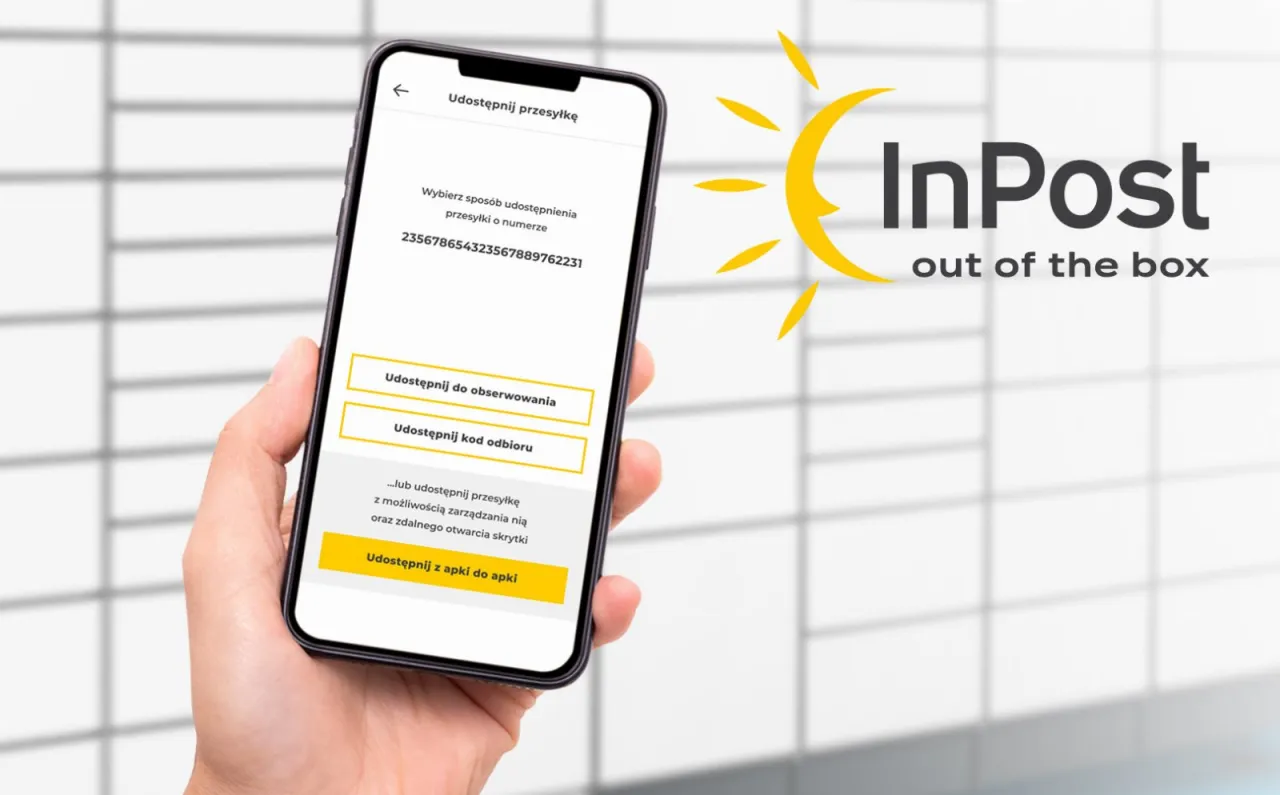 Aplikacja InPost Mobile z widokiem śledzenia paczki i opcją przekierowania