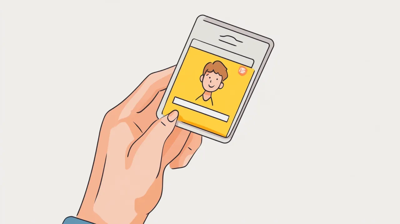 Dłoń trzyma smartfon z ż&oacute;łtym ekranem, na kt&oacute;rym widnieje uśmiechnięta buźka. To symbol pożyczki, kt&oacute;ra dostanie każdy.