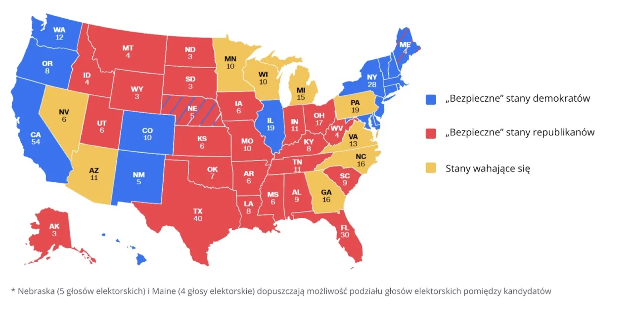 Mapa USA z podziałem na stany 