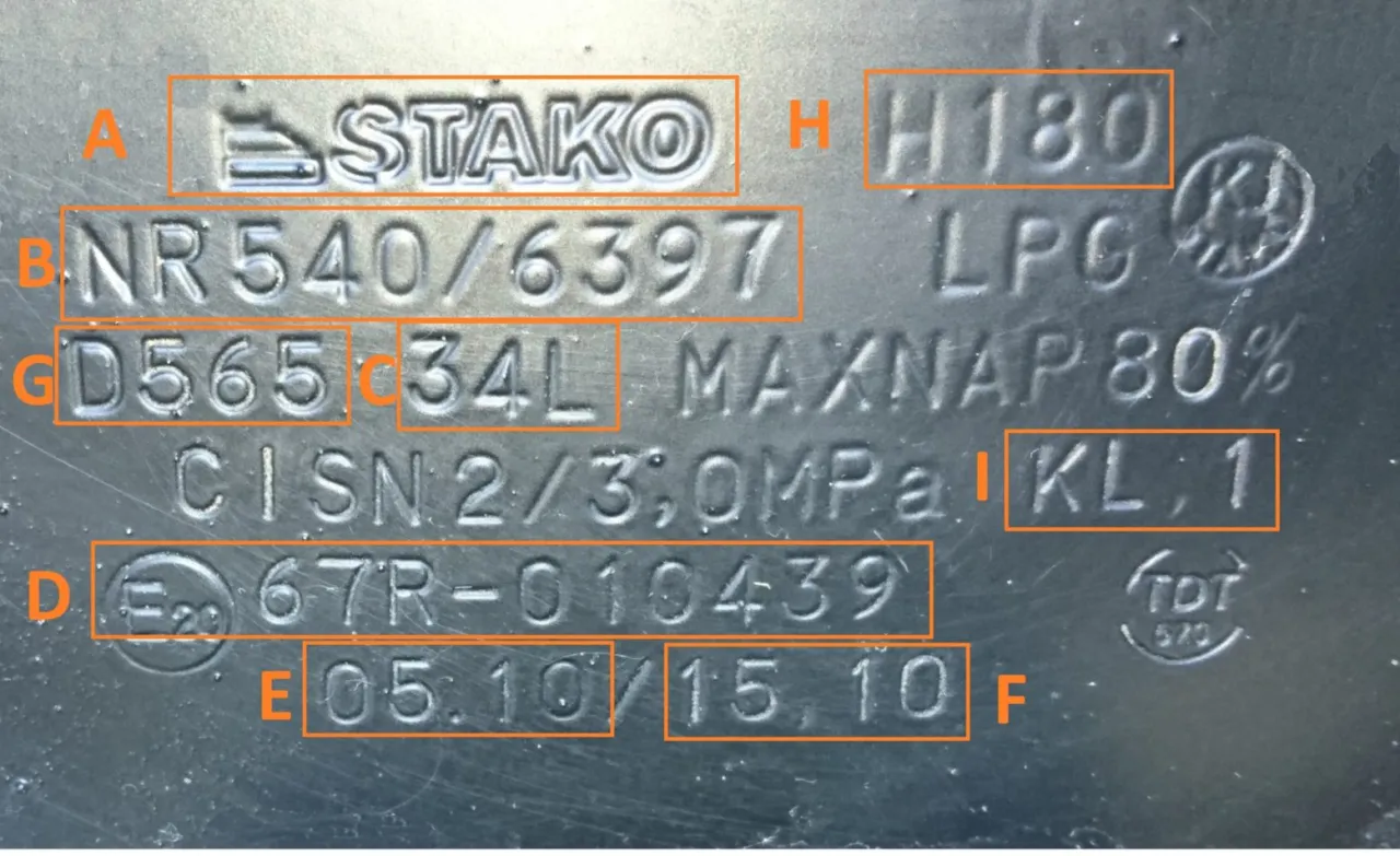 tabliczka znamionowa butli lpg homologacja 67R