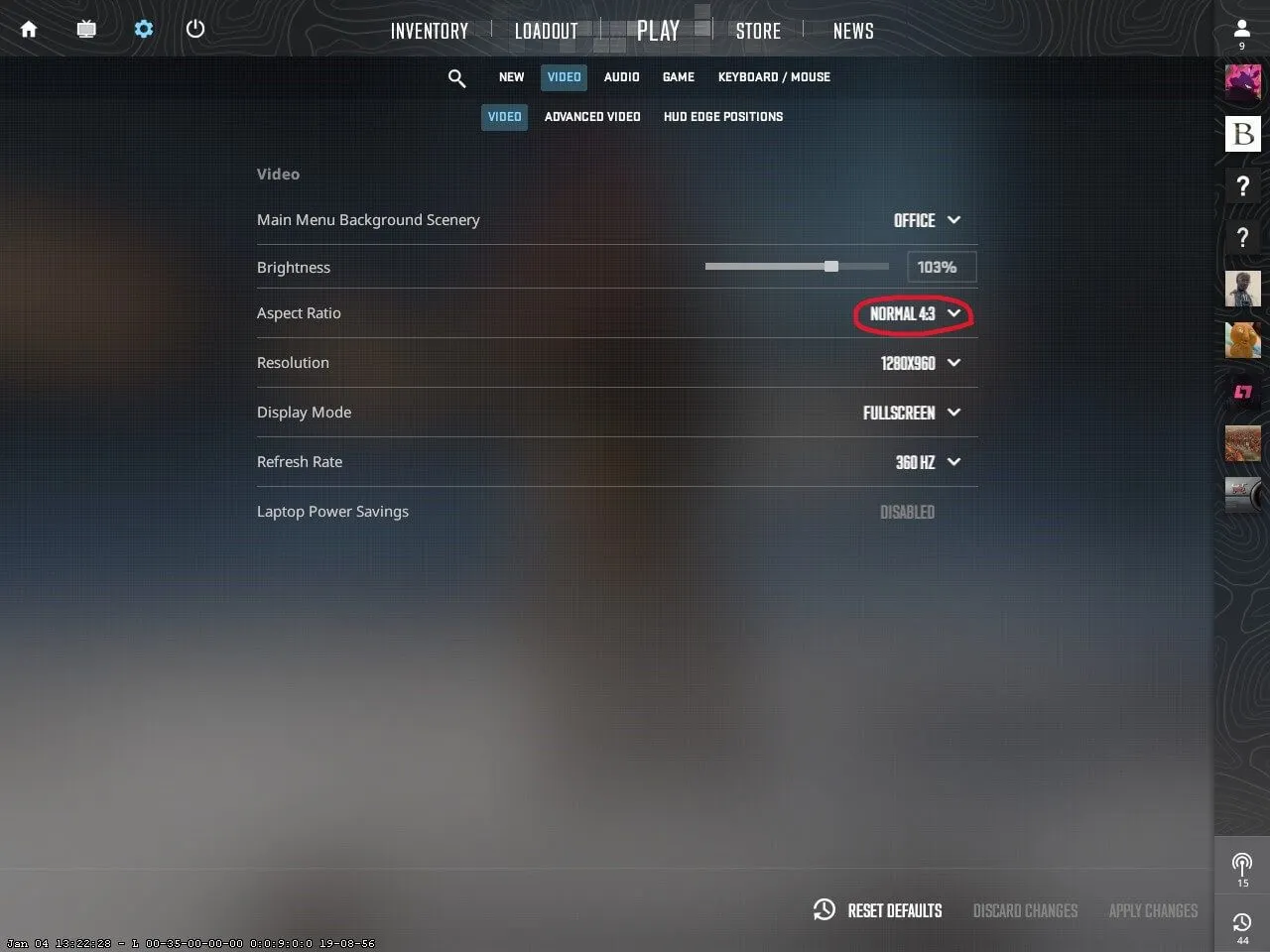 CS2 in-game video settings 4:3
