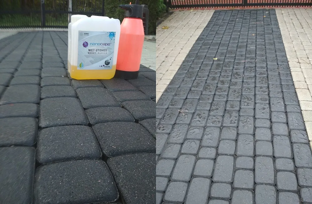 kostka brukowa przed i po impregnacji efekt mokrej kostki