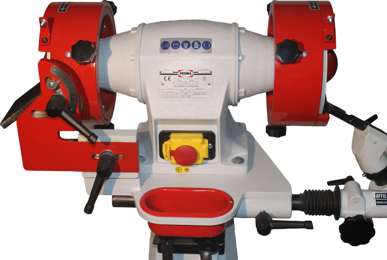 narzędzia do ostrzenia wierteł stopniowych: pilnik diamentowy, szlifierka stołowa, multiszlifierka