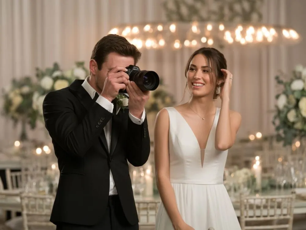 fotograf ślubny podczas pracy na weselu