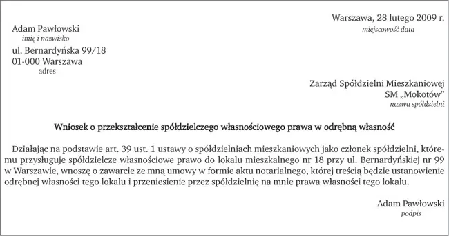 Przekształcenie prawa do lokalu sp&oacute;łdzielczego dokumenty