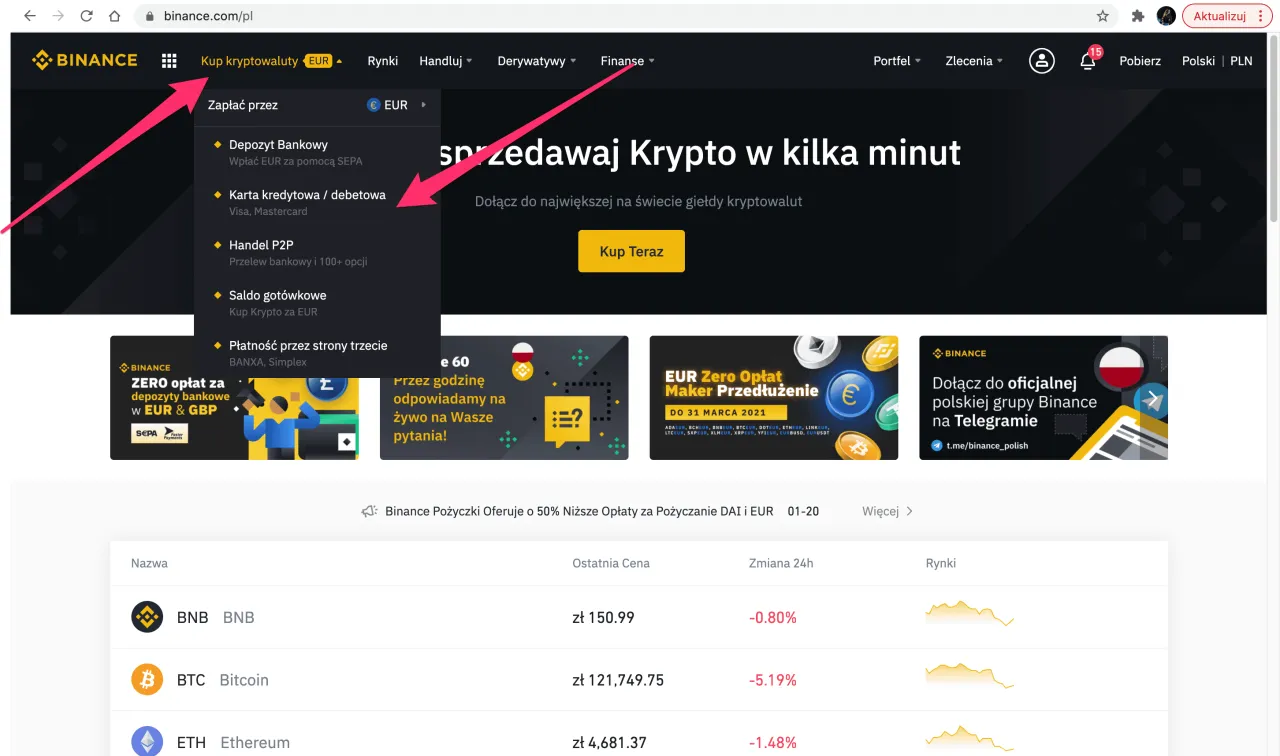 Binance ekran kup kryptowaluty