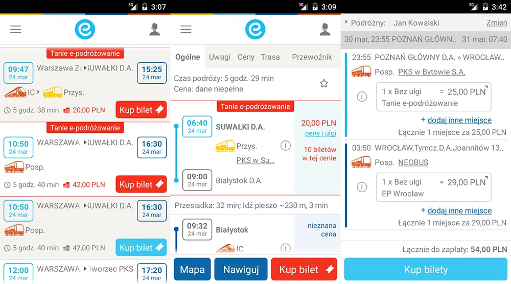 Aplikacja e-podr&oacute;żnik na smartfonie z wyszukiwarką połączeń autobusowych
