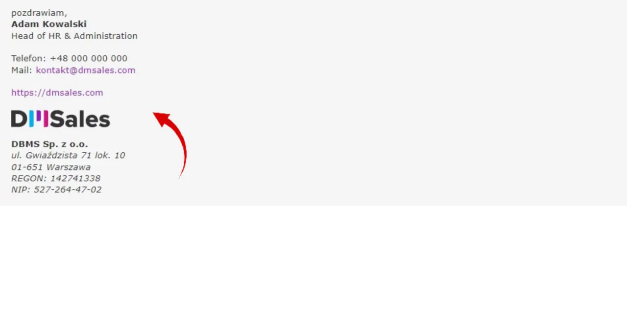 przykłady profesjonalnych stopek email html